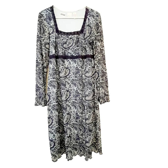 Vtg Y2K Xhilaration Floral Midi Dress XL Navy Blue Cottagecore Paisley Lace Boho - Picture 1 of 10